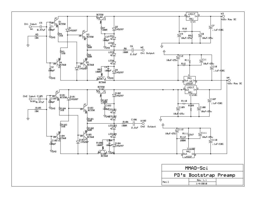 Bootstrap Buffer Based Preamp Another Electronics Circuit Schematics